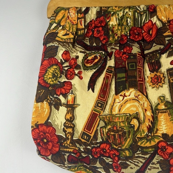 Vintage Sewing Knitting Crafting Bag Wooden Handle Novelty Fabric Old Fashion - Picture 4 of 16